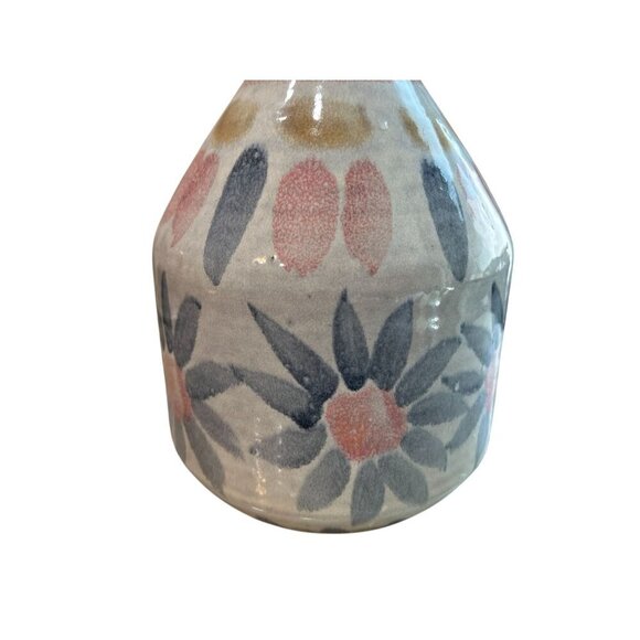 Set Of 2 Ceramic Vases With Handpainted Floral & Abstract Patterns In Pastel Pin - Picture 14 of 16